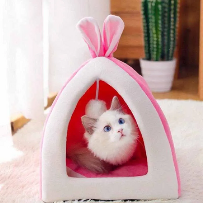 UCOZYTENT™ Soft and Warm Tent Cat Bed with Bunny Ears and Toy