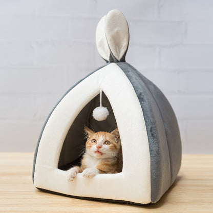 UCOZYTENT™ Soft and Warm Tent Cat Bed with Bunny Ears and Toy