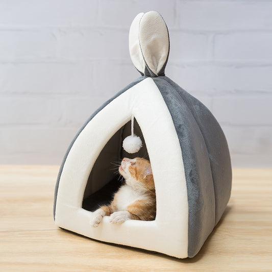 UCOZYTENT™ Soft and Warm Tent Cat Bed with Bunny Ears and Toy