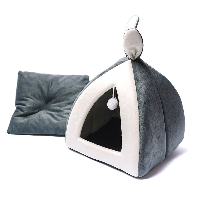 UCOZYTENT™ Soft and Warm Tent Cat Bed with Bunny Ears and Toy