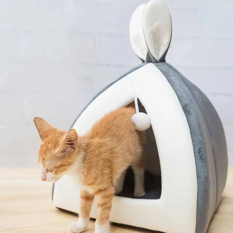 UCOZYTENT™ Soft and Warm Tent Cat Bed with Bunny Ears and Toy