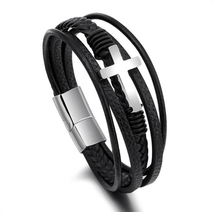 MLORD™ Luxury Men's Stainless Steel and Leather Bracelet