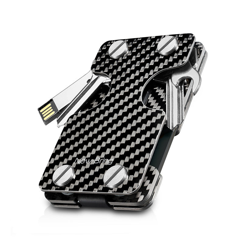 NEW-BRING Carbon Fiber Multi-Functional Wallet and Key Holder with RFID Block