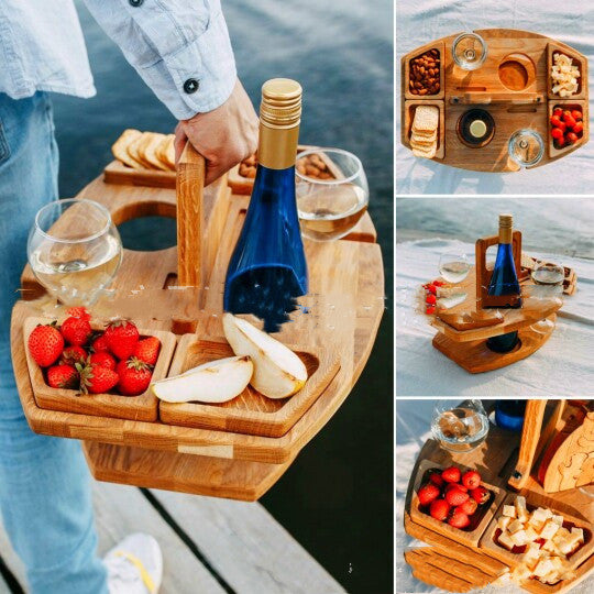 Outdoor Wine Tray: Portable Hanging Wine Glass Holder