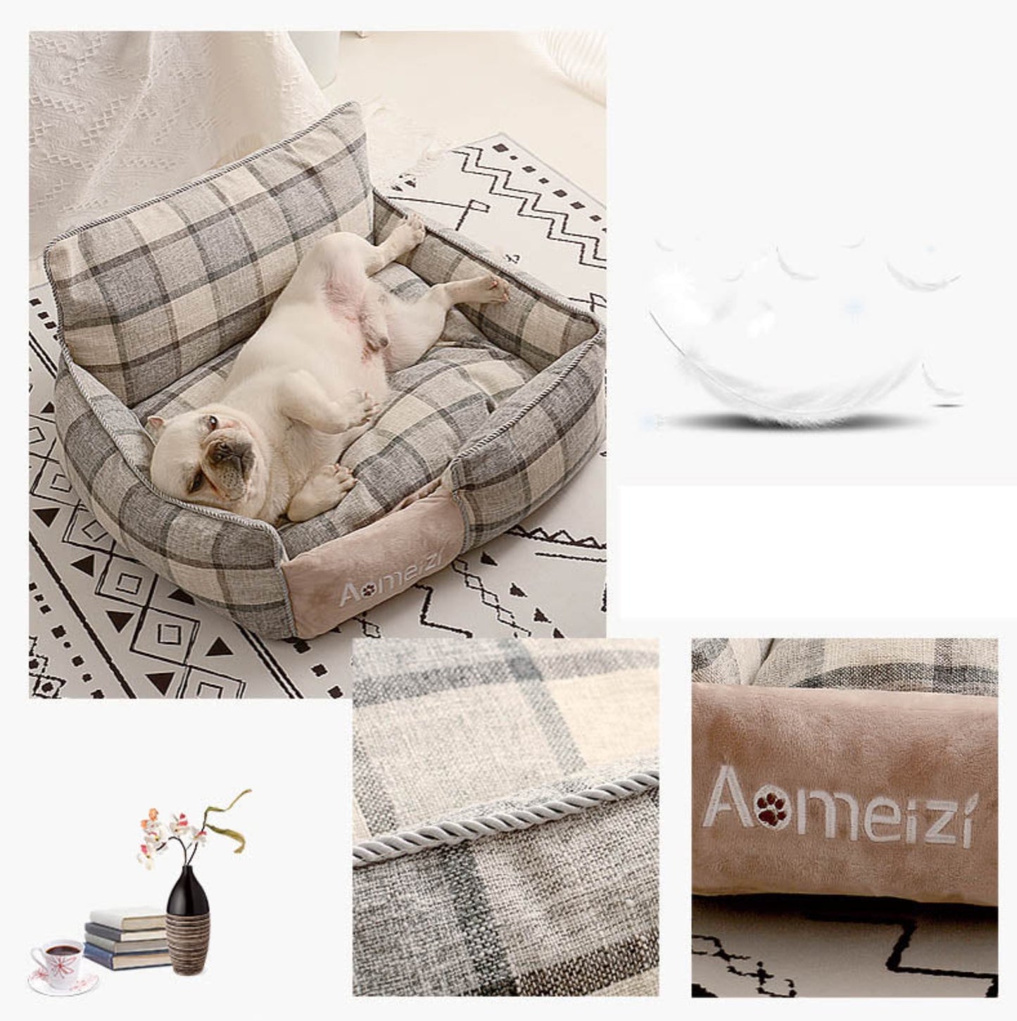 AOMEIZI SuperSoft Pets Bed - Cotton Linen and Cushion