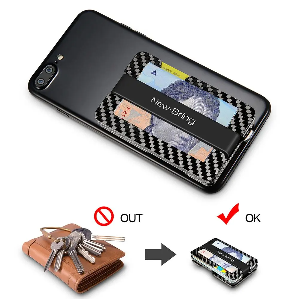 NEW-BRING Carbon Fiber Multi-Functional Wallet and Key Holder with RFID Block